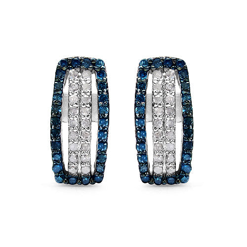 Bids.com 0.51 Carat Genuine Blue Diamond & White Diamond .925 Sterling Silver Earrings Earrings