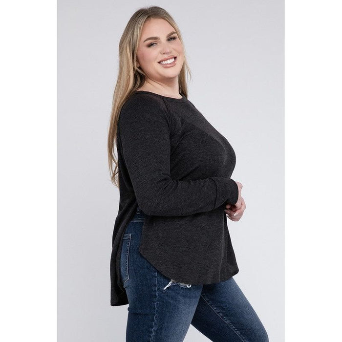 Plus Melange Baby Waffle Long Sleeve Top