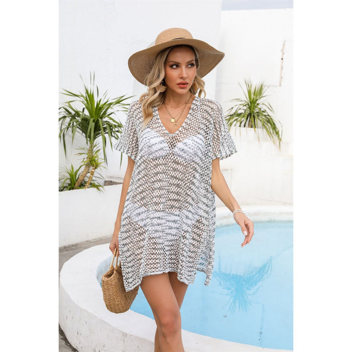 Openwork V-Neck Short Sleeve Cover Up