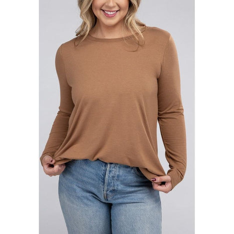 Plus Long Sleeve Round Neck Round Hem Top