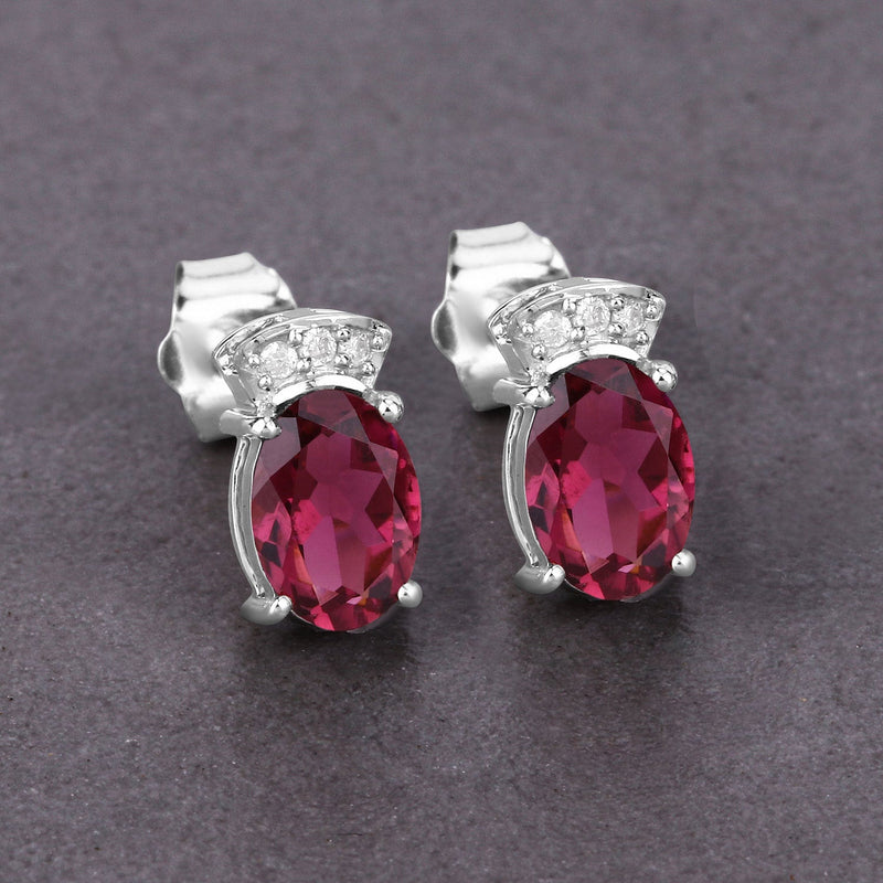Bids.com 1.35 Carat Genuine Pink Tourmaline and White Diamond 14K White Gold Earrings Earrings