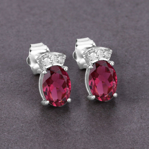 Bids.com 1.35 Carat Genuine Pink Tourmaline and White Diamond 14K White Gold Earrings Earrings