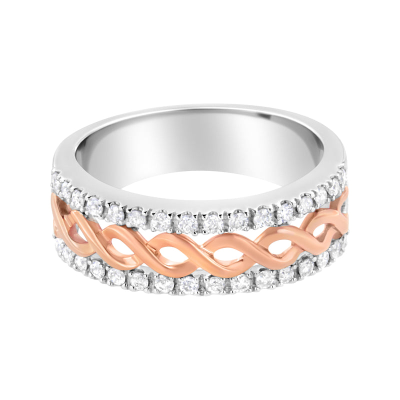 Bids.com 10K White and Rose Gold 1/3 Cttw Diamond Split Shank and Infinity Ribbon Band Ring (I-J Color, I1-I2 Clarity) - Size 6 Rings