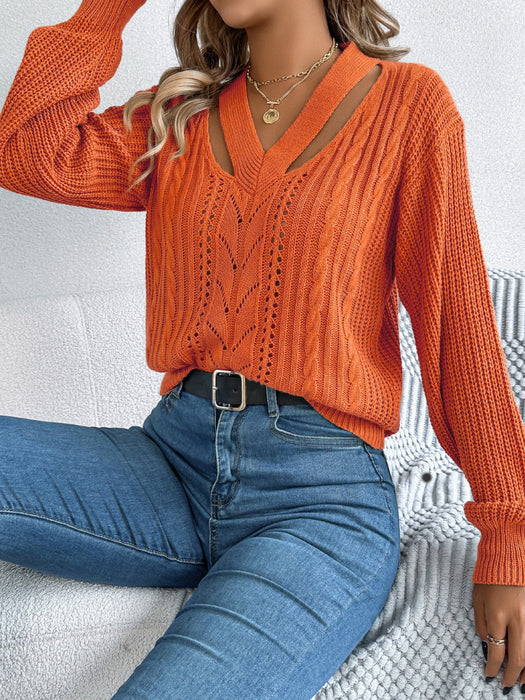 Cutout V-Neck Long Sleeve Sweater