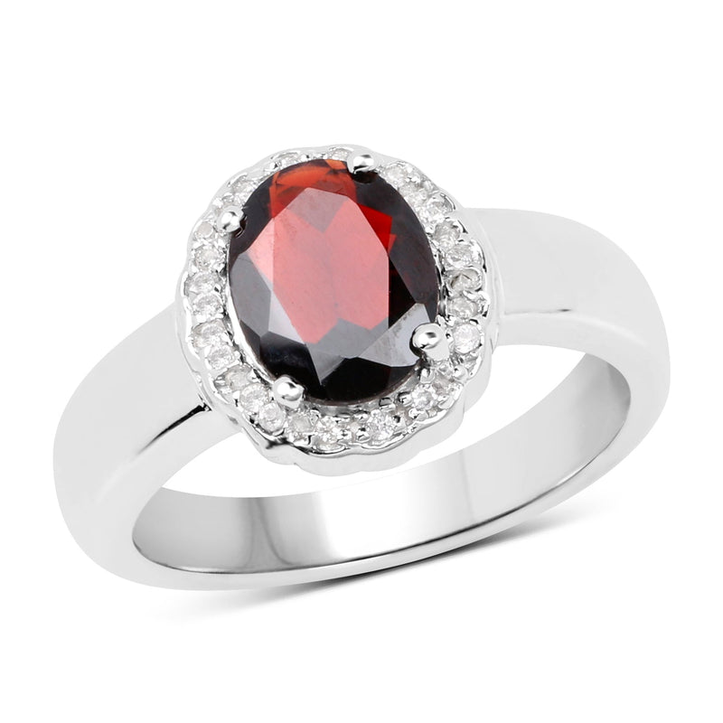 Bids.com 2.58 Carat Genuine  Garnet and White Topaz .925 Sterling Silver Ring Rings