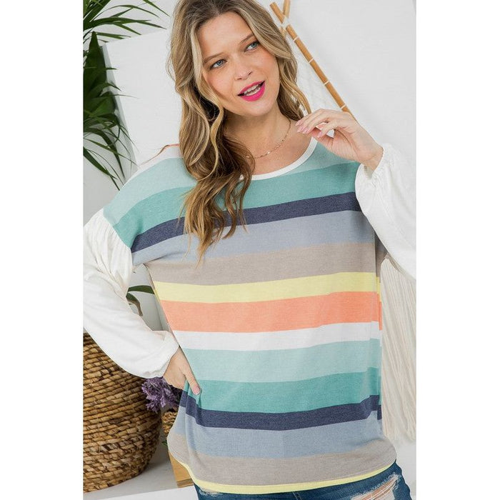 TERRY MULTI STRIPE MIXED BOXY TOP