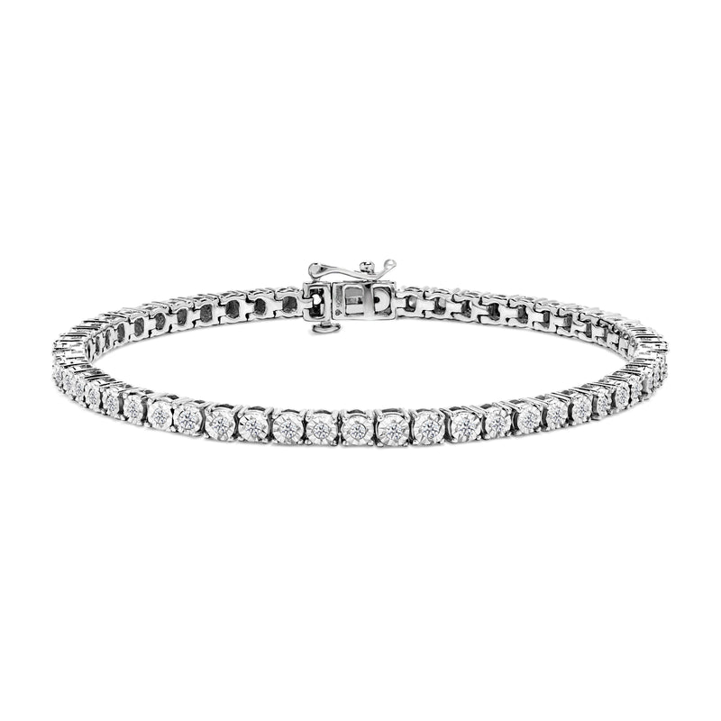 Bids.com .925 Sterling Silver 1.0 Cttw Miracle-Set Diamond Round Faceted Bezel Tennis Bracelet (I-J Color, I3 Clarity) - 7" Bracelets