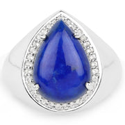 Bids.com 5.52 Carat Genuine Lapis and White Zircon .925 Sterling Silver Ring Rings