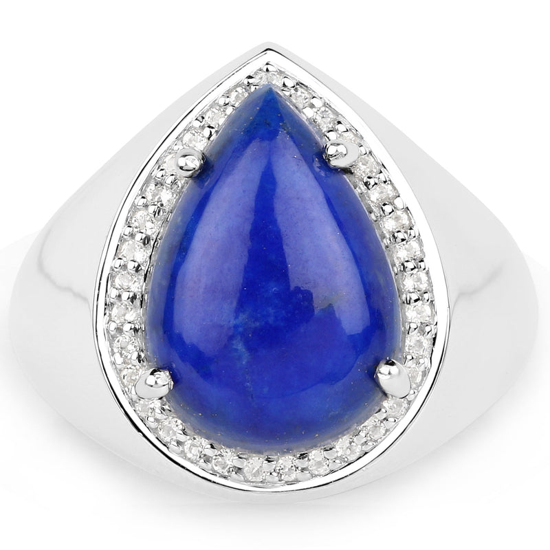 Bids.com 5.52 Carat Genuine Lapis and White Zircon .925 Sterling Silver Ring Rings