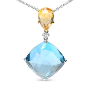 Bids.com 18K White and Yellow Gold Diamond Accent and Yellow Citrine and Sky Blue Topaz Gemstone Dangle Drop 18" Pendant Necklace (G-H Color, SI1-SI2 Clarity) Necklaces