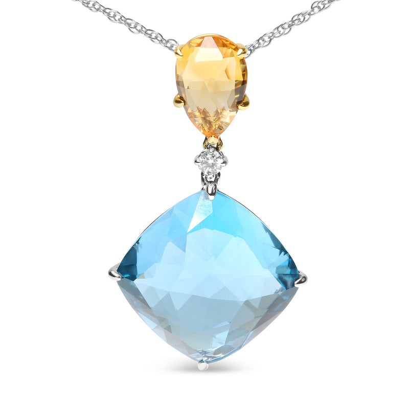 Bids.com 18K White and Yellow Gold Diamond Accent and Yellow Citrine and Sky Blue Topaz Gemstone Dangle Drop 18" Pendant Necklace (G-H Color, SI1-SI2 Clarity) Necklaces