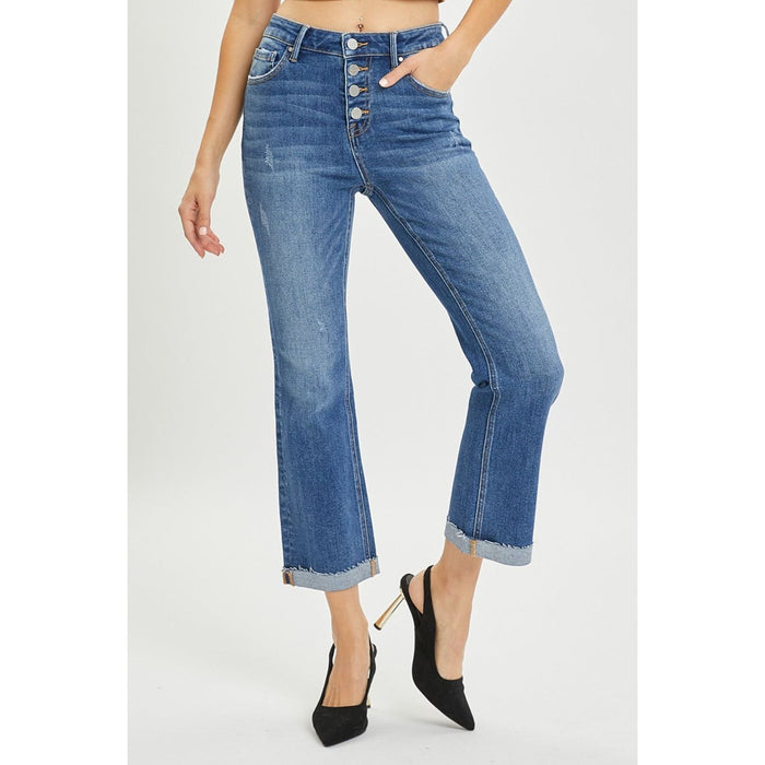 RISEN Button Fly Cropped Bootcut Jeans