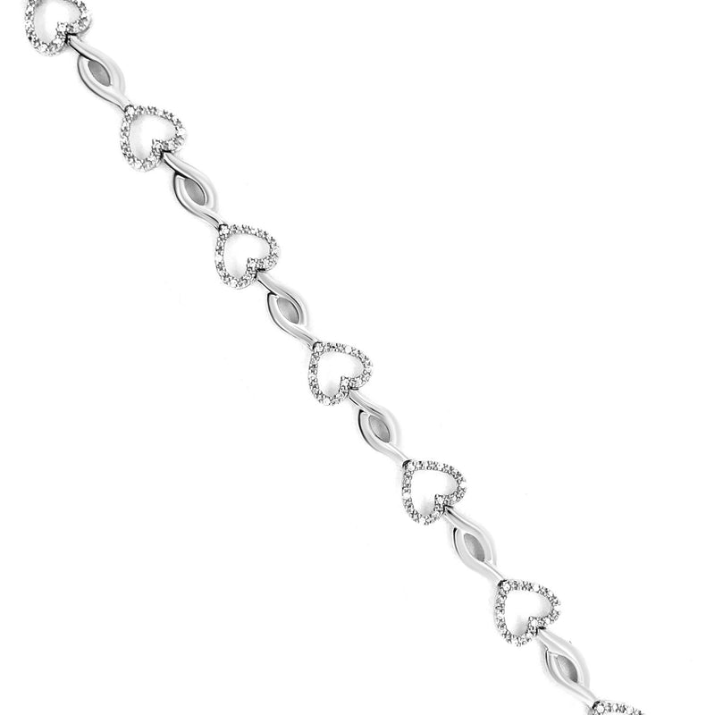 Bids.com .925 Sterling Silver 1/4 Cttw Round-Cut Diamond Alternating Heart and Leaf Link Bracelet (I-J Color, I3 Clarity) - Size 7.25" Bracelets