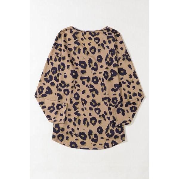 Leopard V-Neck Dropped Shoulder Blouse