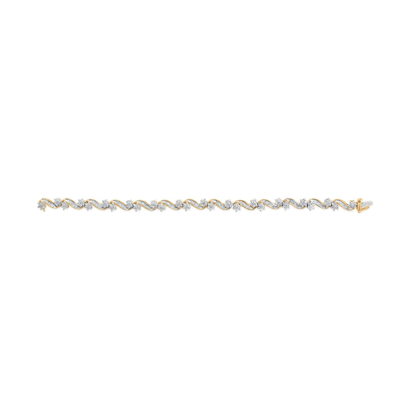 Bids.com 10k Yellow Gold 3.00 Cttw Round-Cut and Baguette-Cut Floral Link 7.25" Bracelet (I-J Color, I1-I2 Clarity) Bracelets