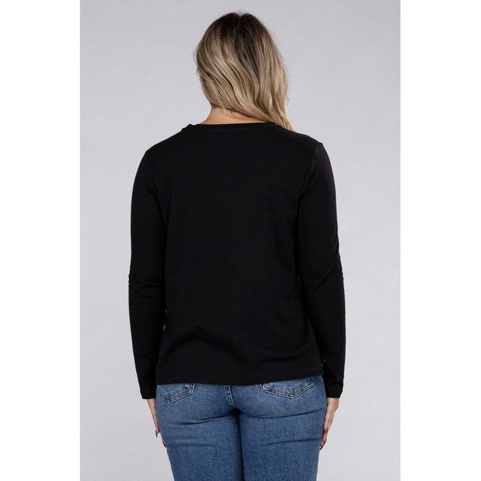 Plus Cotton Crew Neck Long Sleeve T-Shirt