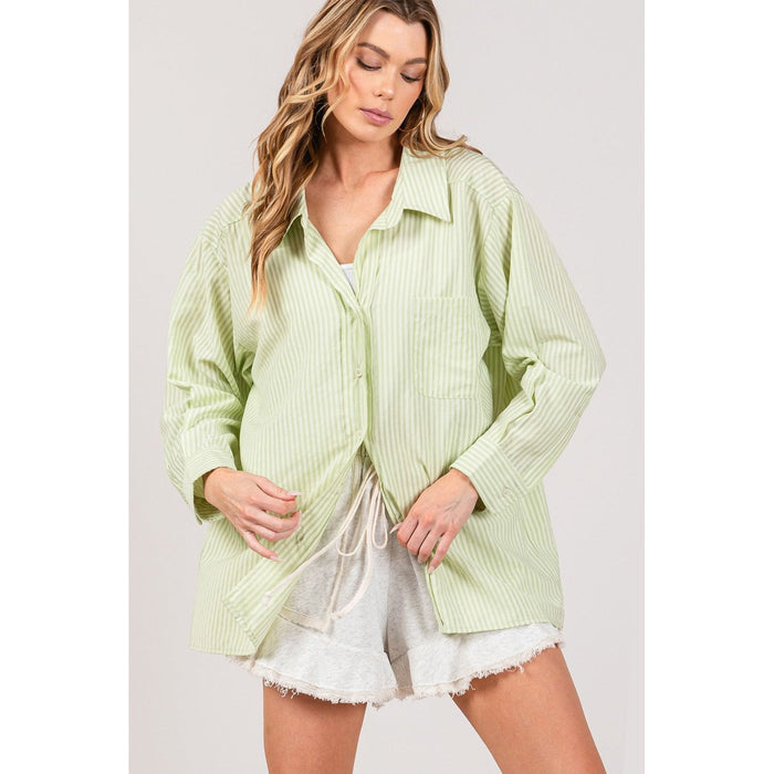 SAGE + FIG Striped Button Up Long Sleeve Shirt