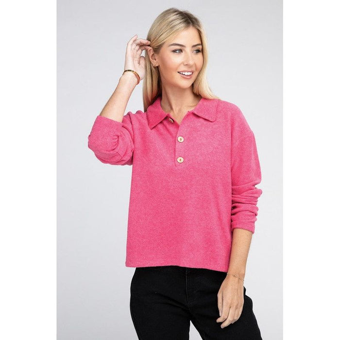 Brushed Melange Hacci Collared Sweater