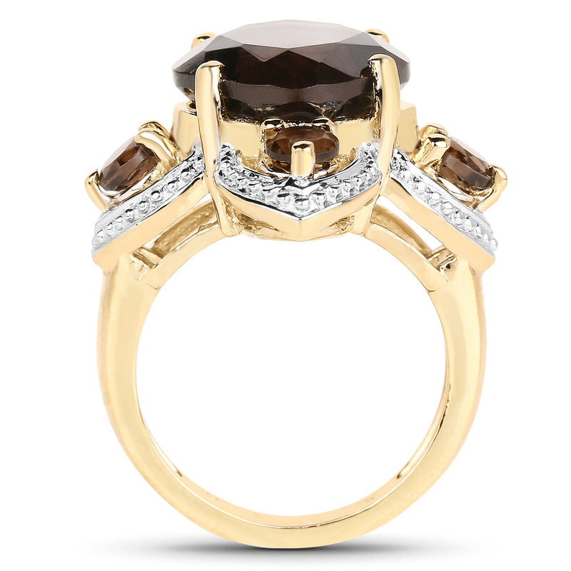 Bids.com 14K Yellow Gold Plated 5.92 Carat Genuine Smoky Quartz .925 Sterling Silver Ring Rings