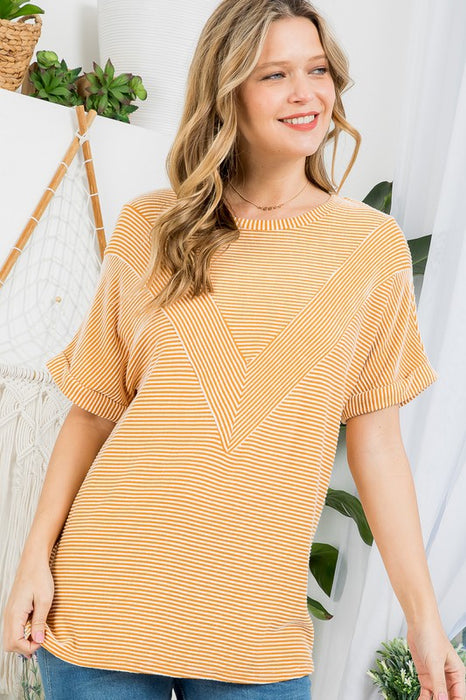 Plus Two Tone Rib Stripe Basic Top