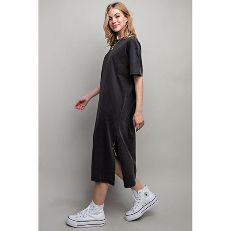 VENTED HEAVY COTTON WASHED DRESS