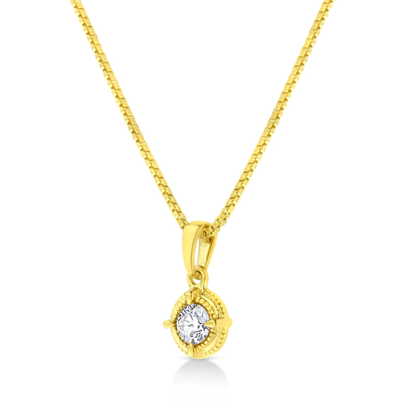 Bids.com 14K Yellow Gold Plated .925 Sterling Silver 1/2 Cttw Brilliant Round Cut Diamond Solitaire Milgrain 18" Pendant Necklace (K-L Color, I2-I3 Clarity) Necklaces
