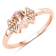 Bids.com 0.46 Carat Genuine Morganite and White Diamond 14K Rose Gold Ring Rings