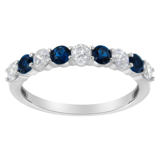 Bids.com 10KT White Gold 1/2 cttw Diamond and 3MM Created Blue Sapphire Gemstone Band Ring (H-I, I1-I2) - Size 7 Rings