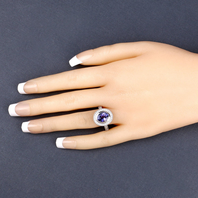 Bids.com 2.94 Carat Genuine Tanzanite and White Diamond 14K White Gold Ring Rings