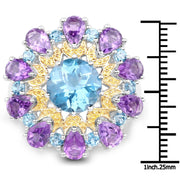 Bids.com 8.86 Carat Genuine London Blue Topaz and Amethyst .925 Sterling Silver Ring Rings