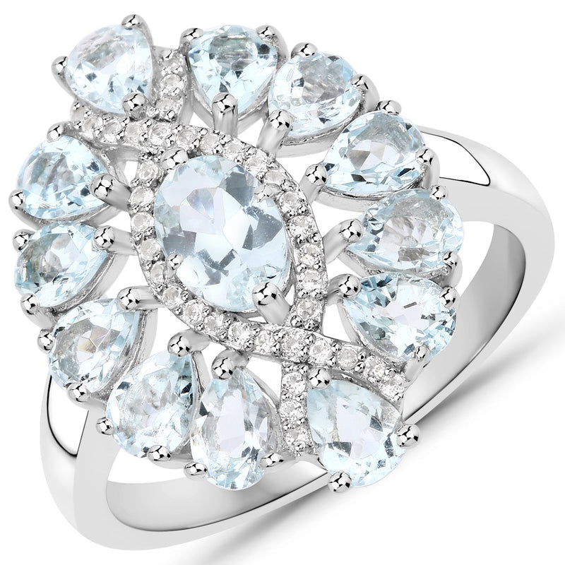 Bids.com 1.89 Carat Genuine Aquamarine and White Topaz .925 Sterling Silver Ring Rings