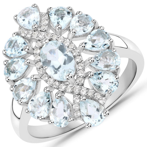 Bids.com 1.89 Carat Genuine Aquamarine and White Topaz .925 Sterling Silver Ring Rings