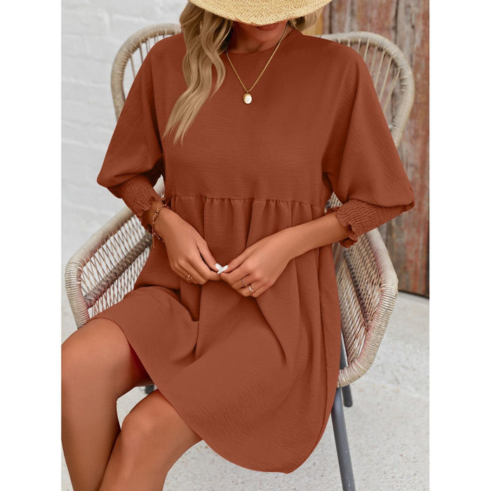 Round Neck Lantern Sleeve Mini Dress