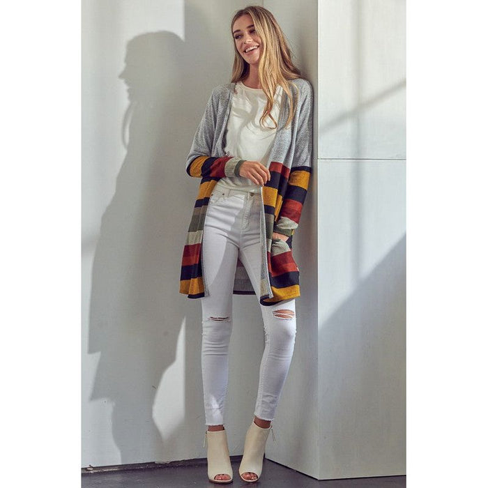 Lus Brushed Stripe Solid Mix Cardigan