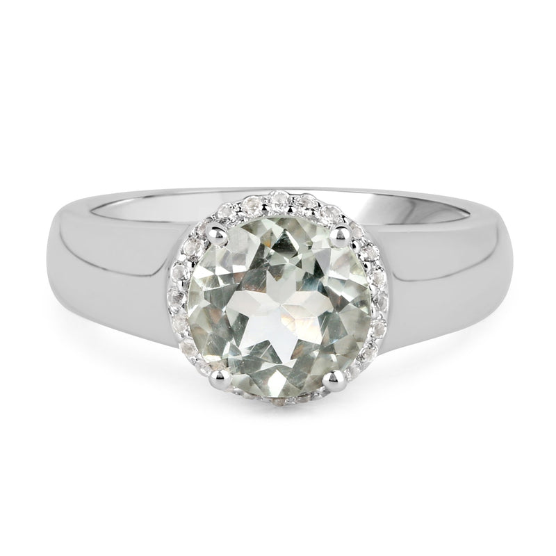 Bids.com 1.87 Carat Genuine Green Amethyst and White Topaz .925 Sterling Silver Ring Rings