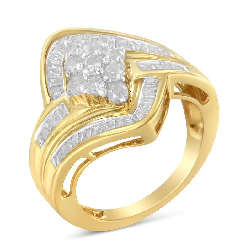 Bids.com 10K Yellow Gold over .925 Sterling Silver Diamond Bypass Cluster Ring (1 Cttw, I-J Color, I2-I3 Clarity) - Size 6 Rings