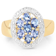 Bids.com 14K Yellow Gold Plated 1.19 Carat Genuine Tanzanite .925 Sterling Silver Ring Rings