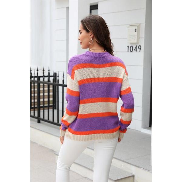 Color Block Round Neck Dropped Shoulder Sweater