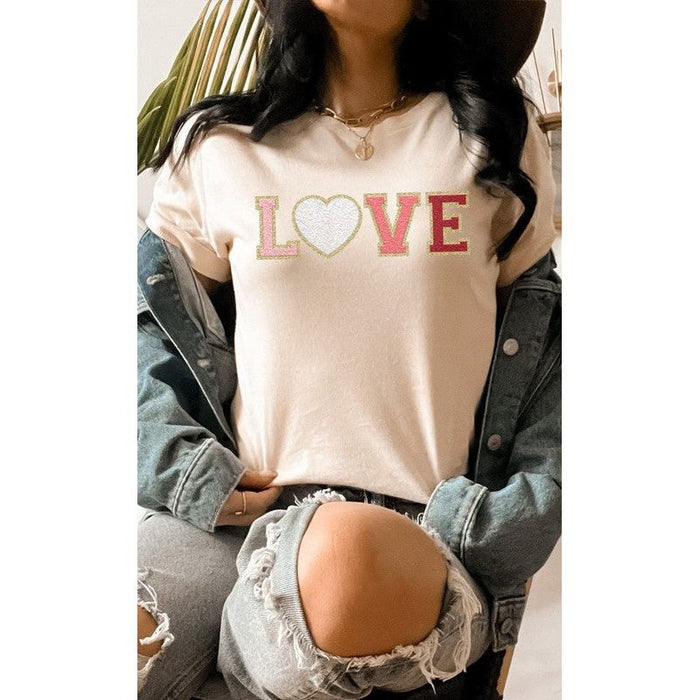 Love Faux Chenille Letters Graphic Tee