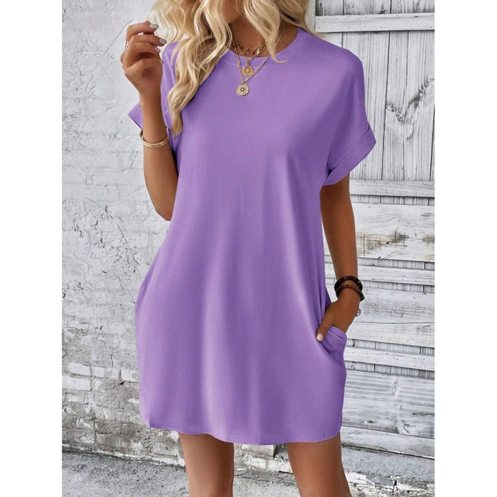 Pocketed Round Neck Short Sleeve Dress