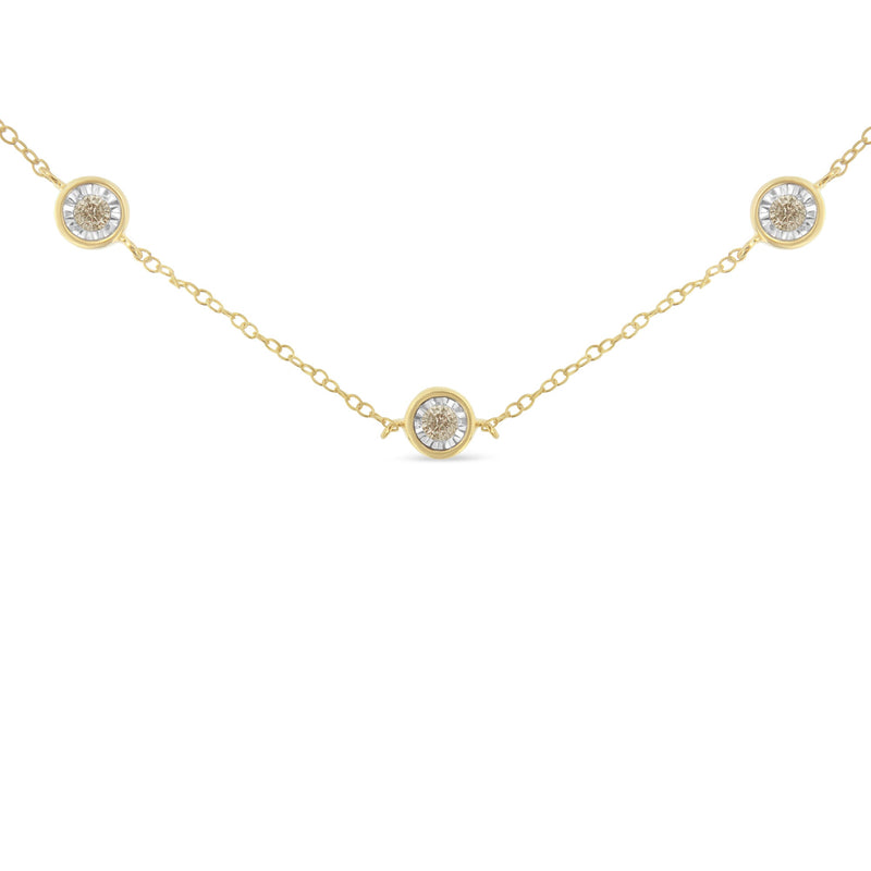 Bids.com Yellow Color Plated Sterling Silver Diamond Station Necklace (1/2 cttw, K-L Color, I2-I3 Clarity) Necklaces