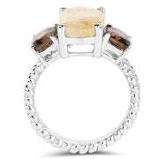 Bids.com 5.75 Carat Genuine Golden Rutile & Smoky Quartz .925 Sterling Silver Ring Rings