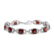 Bids.com .925 Sterling Silver 7x7mm Checkered Cushion Red Garnet and Diamond Accent Fashion Tennis Link Bracelet (I-J Color, I1-I2 Clarity) - Size 7" Inch Bracelets