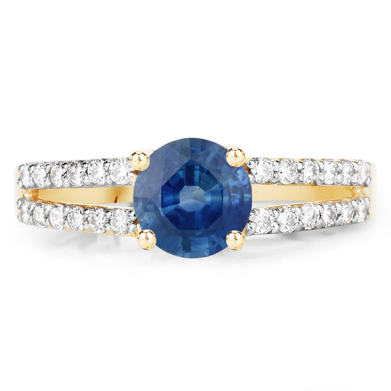 Bids.com 1.29 Carat Genuine Blue Sapphire and White Diamond 14K Yellow Gold Ring Rings