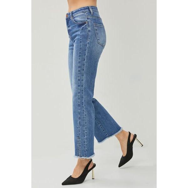 RISEN High Waist Raw Hem Slit Straight Jeans