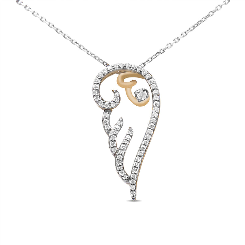Bids.com 10K Yellow Gold over .925 Sterling Silver 1/4 Cttw Diamond Angel Wing 18" Pendant Necklace (H-I Color, I1-I2 Clarity) Necklaces