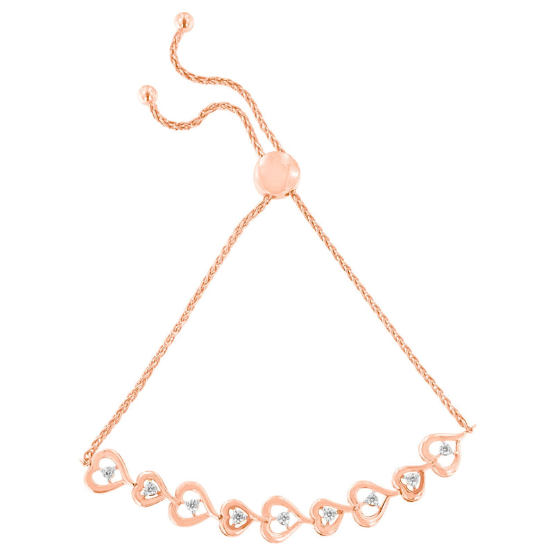 Bids.com Rose Plated Sterling Silver Diamond Heart-Linked Bolo Bracelet (0.30 cttw, H-I Color, I2-I3 Clarity) Bracelets