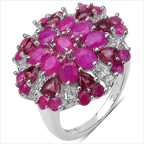 Bids.com 3.90 Carat Genuine Ruby & Rhodolite .925 Sterling Silver Ring Rings