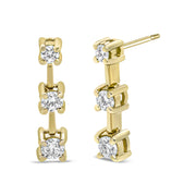 Bids.com 14K Yellow Gold 1/2 Cttw Round Diamond 3 Stone Graduated Linear Drop Past, Present and Future Stud Earrings (H-I Color, SI1-SI2 Clarity) Earrings
