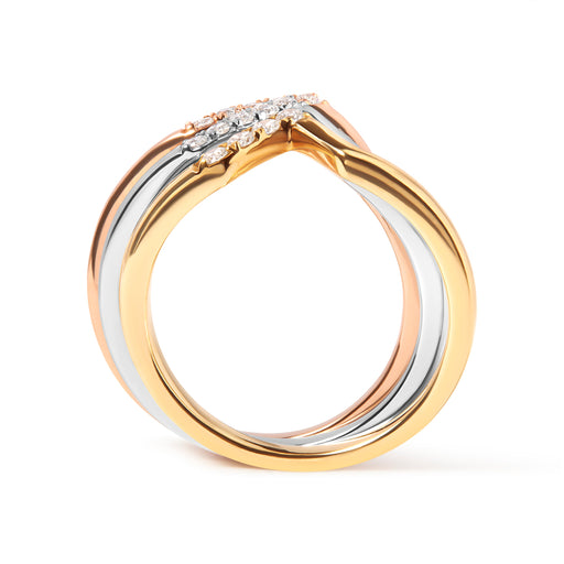 Bids.com 14K Gold 1/4 Cttw Diamond Geometrical Chevron V Stackable Band Ring Set (G-H Color, SI1-SI2 Clarity) - Size 7 Rings